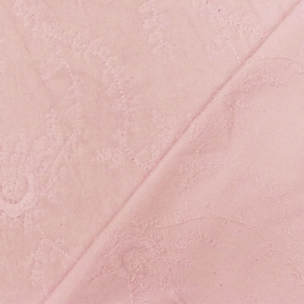 1 1/2 YD PC-Soft Pink Floral Embroidered Cotton Velveteen Woven Fabric