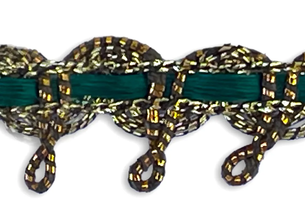 1/2" Emerald & Metallic Gold Gimp Edging Trim (Made in France)