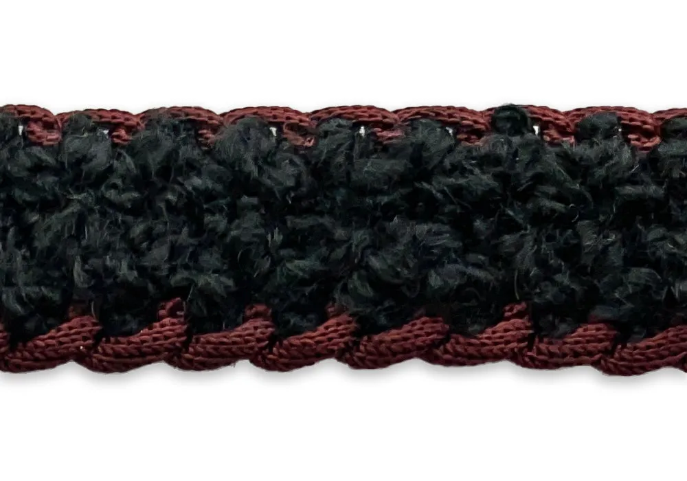 1" Ebony & Sangria Braided Bouclé Trim (Made in France)