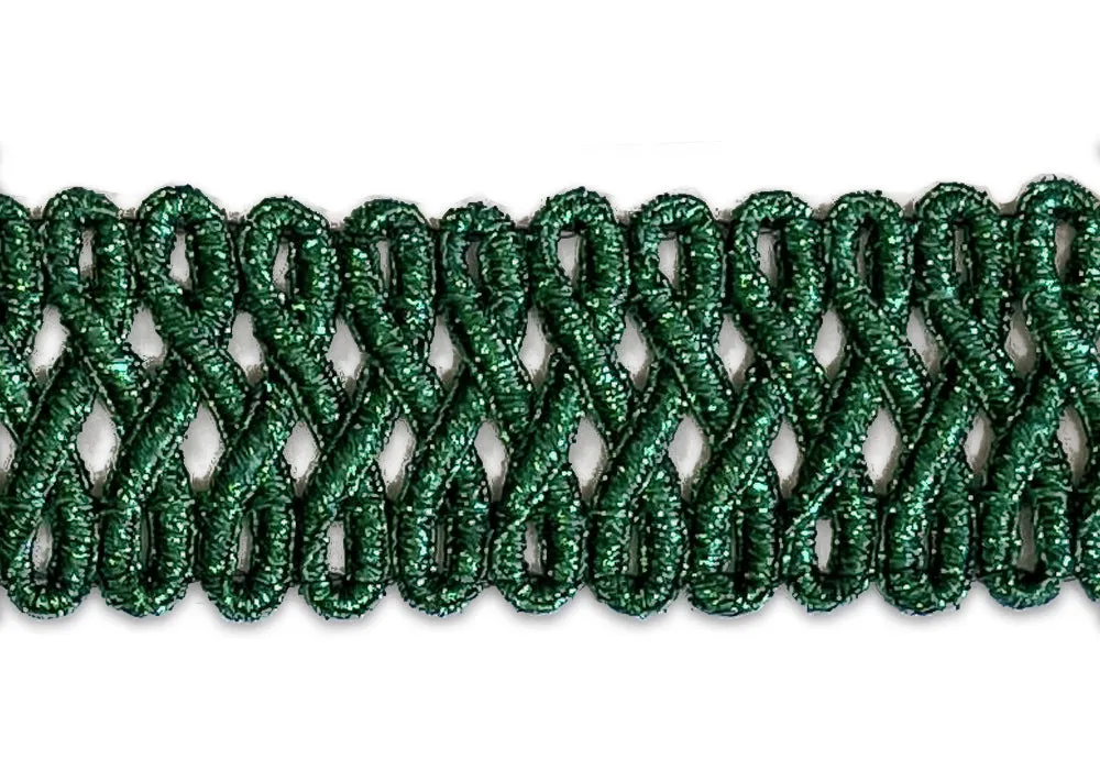 1" Linked "S" Scrolls Emerald Metallic Trim (Made in Italy)