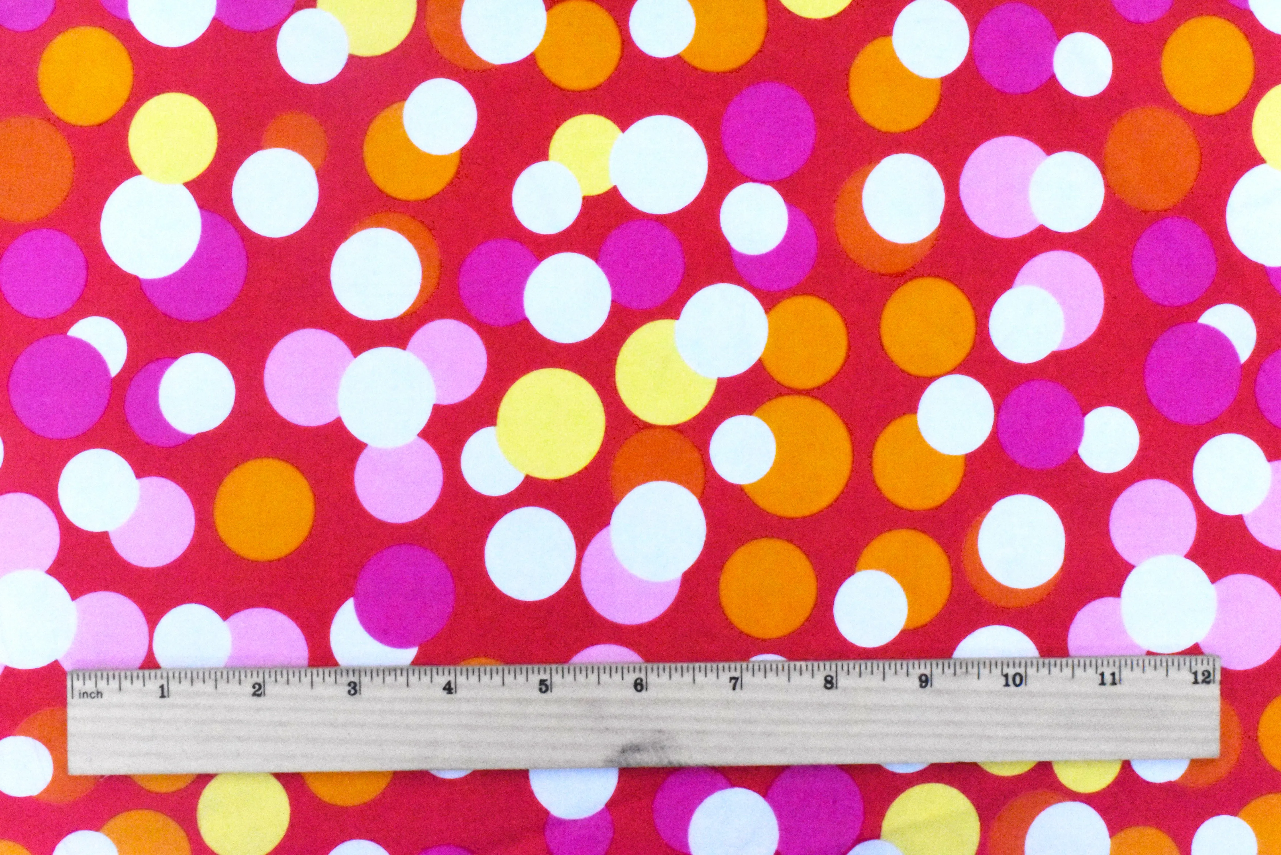 2 YD PC-Red-Yellow-Multi Party Dots Printed Stretch Broadcloth Fabric