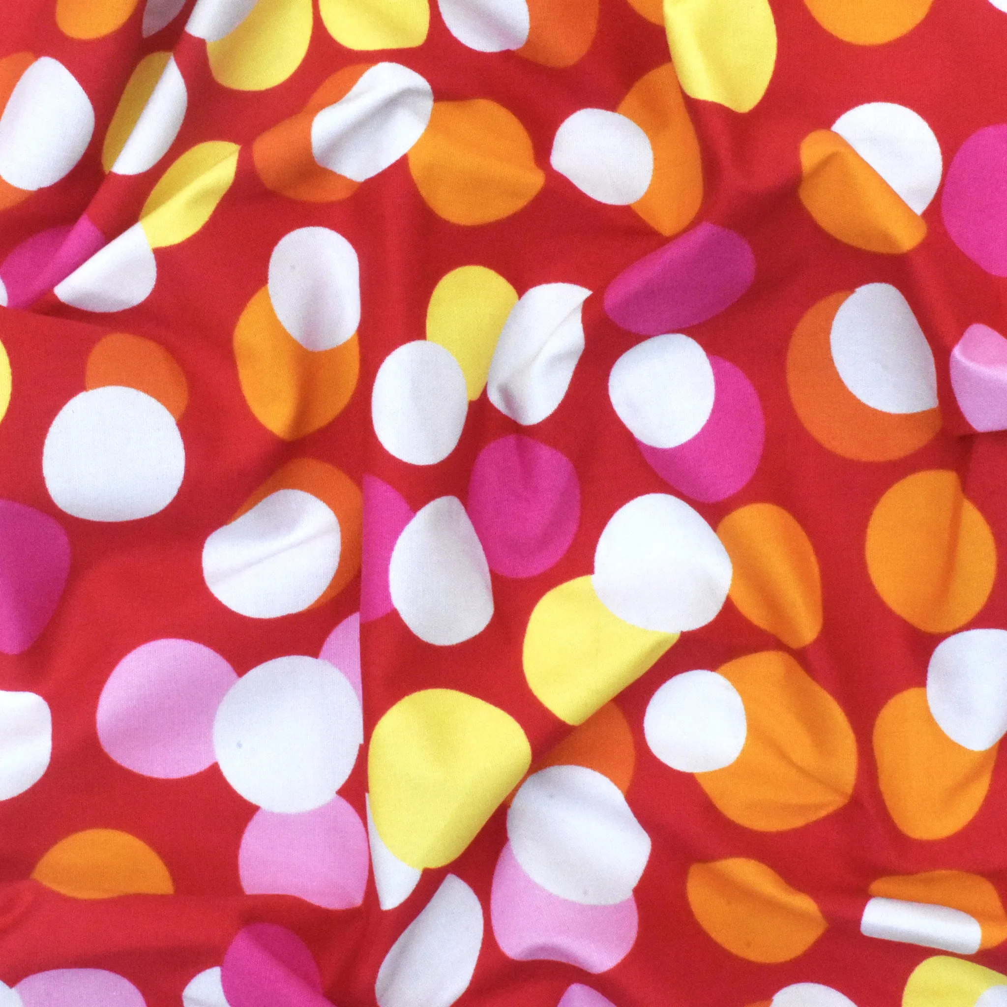 2 YD PC-Red-Yellow-Multi Party Dots Printed Stretch Broadcloth Fabric