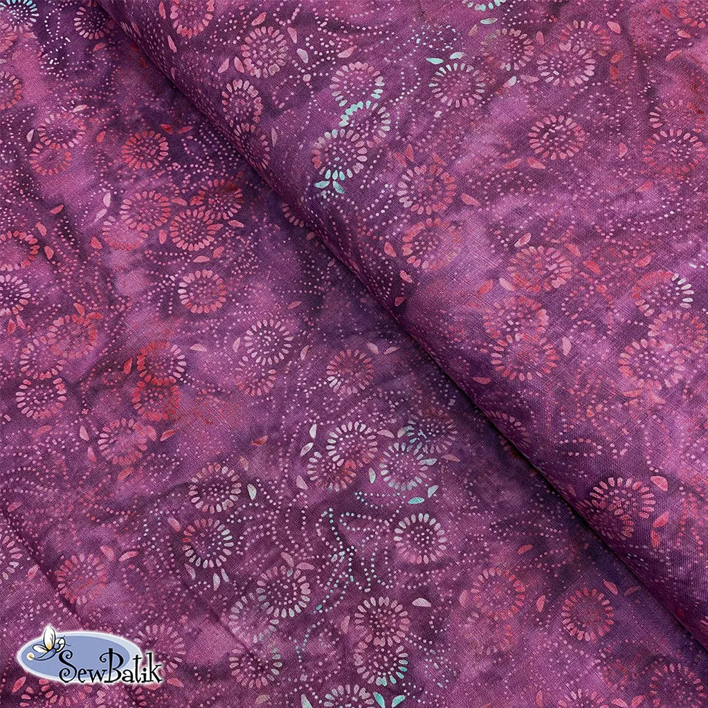 54" Batik Linen - Medora Flora - Pinot Noir