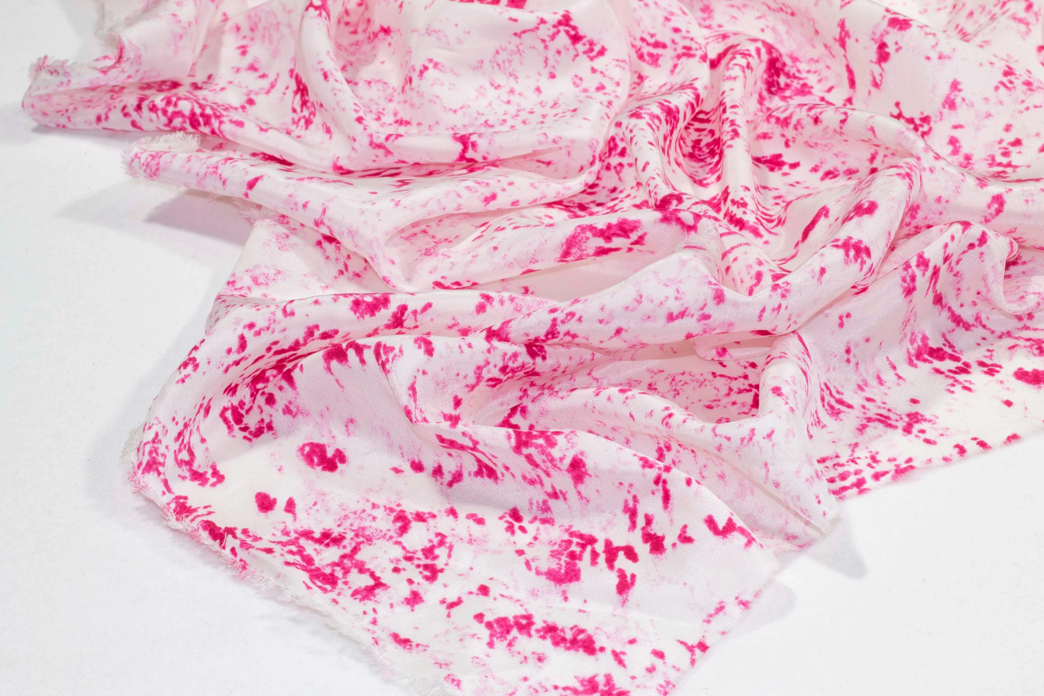 Abstract Pink and White Silk Crepe De Chine