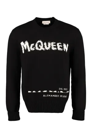 Stylish FW23 Black Alexander McQueen Mens Intarsia Sweater