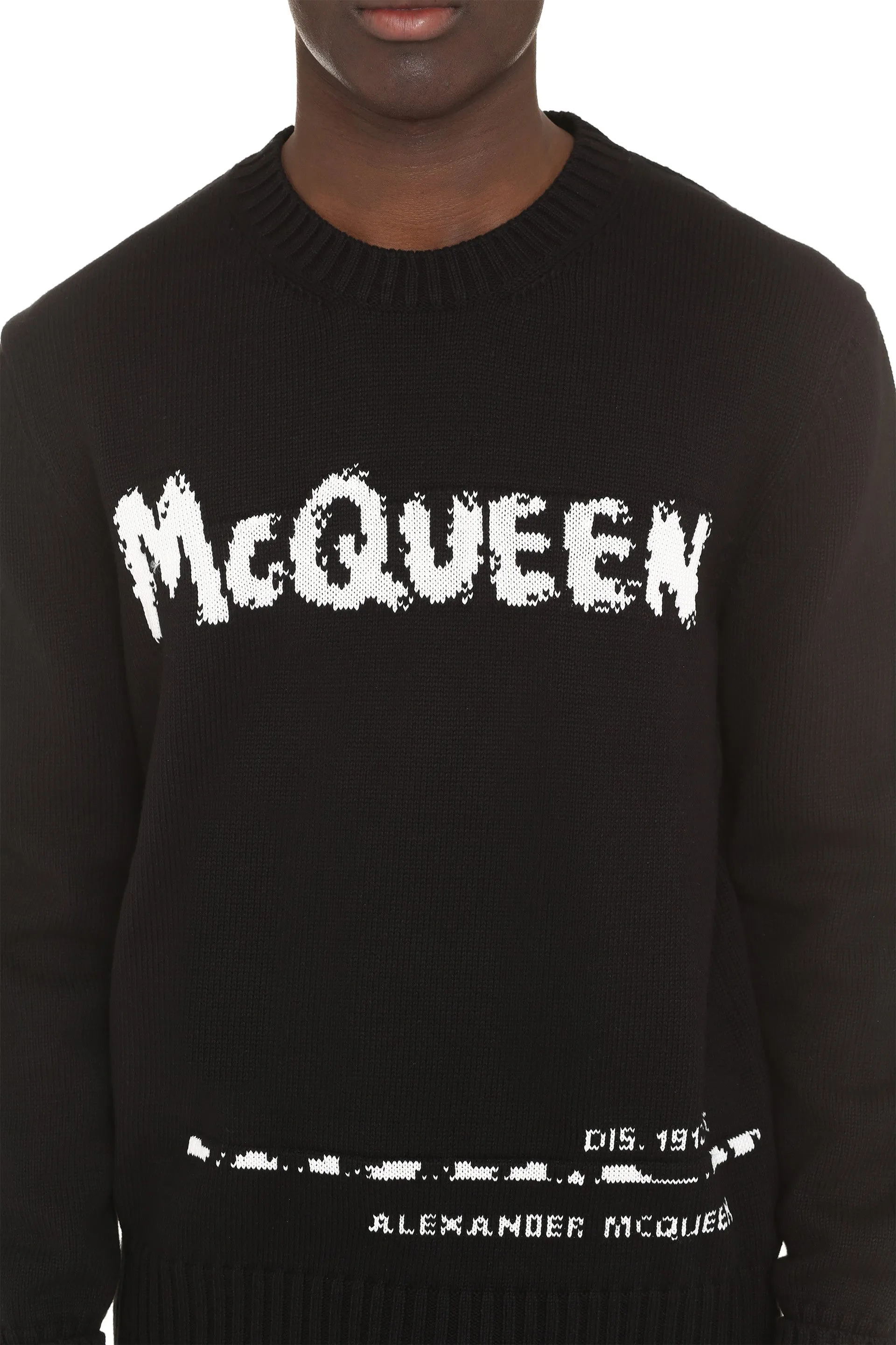 Stylish FW23 Black Alexander McQueen Mens Intarsia Sweater