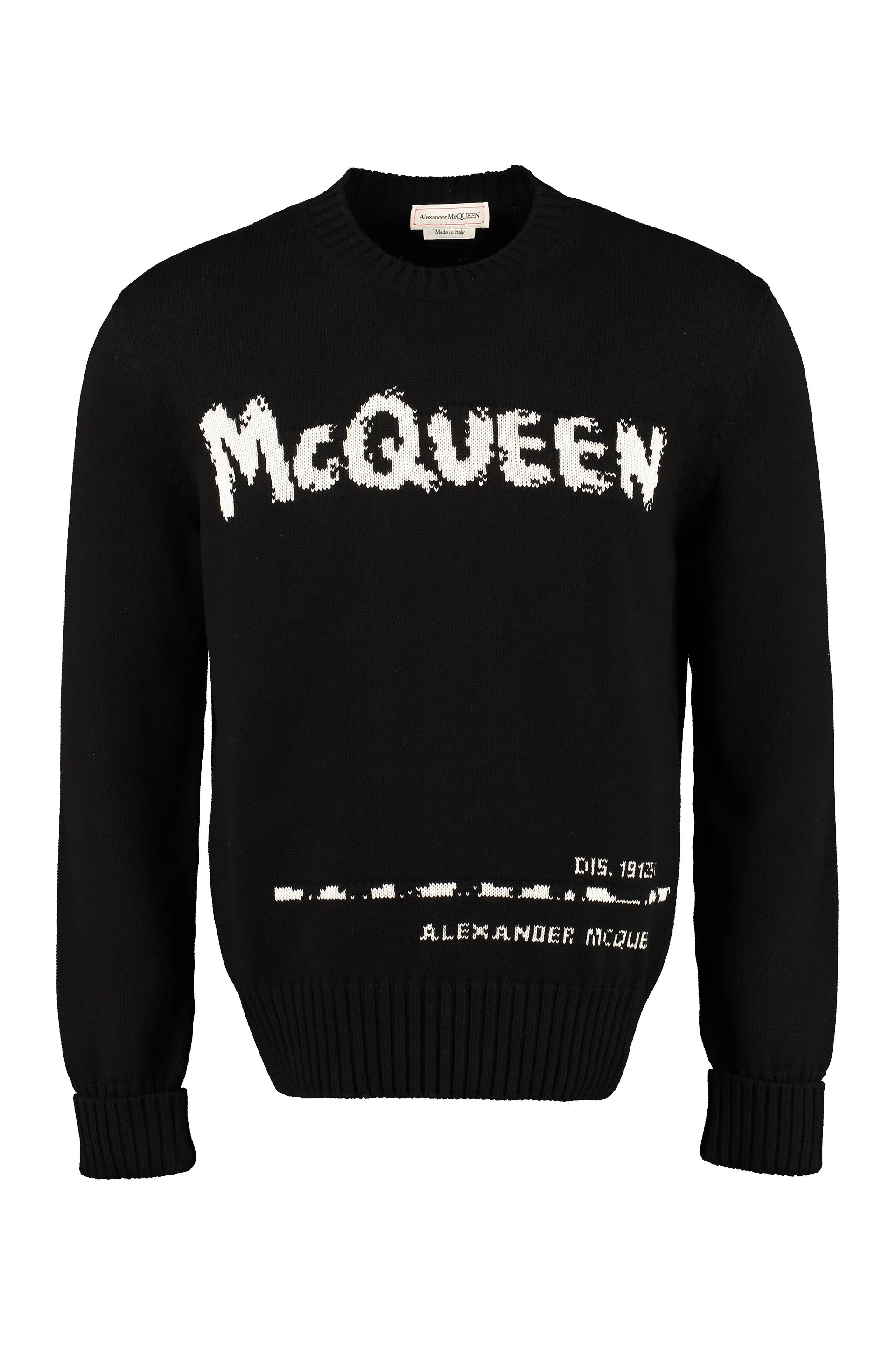 Stylish FW23 Black Alexander McQueen Mens Intarsia Sweater