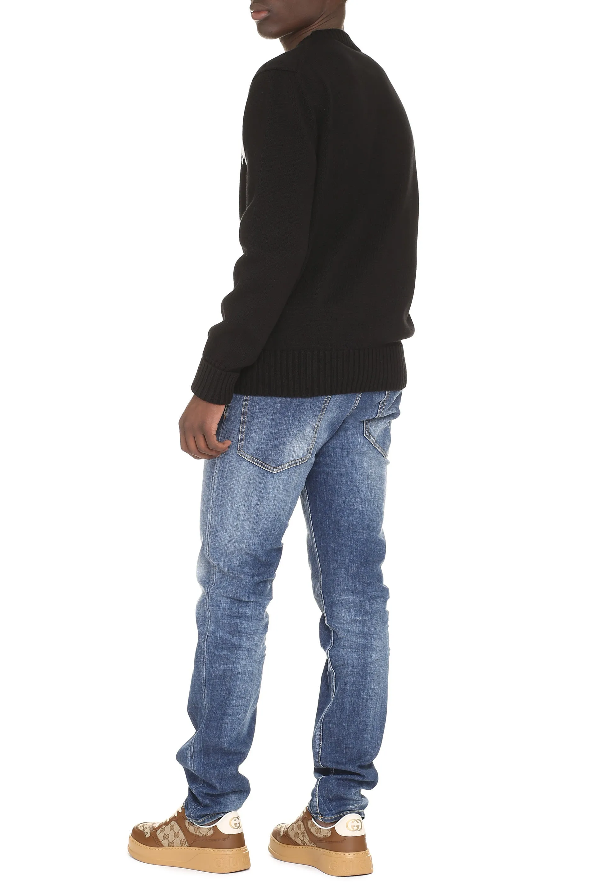 Stylish FW23 Black Alexander McQueen Mens Intarsia Sweater