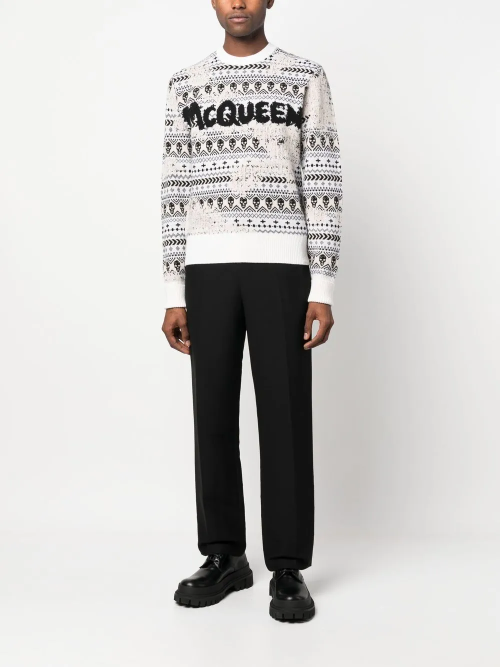 ALEXANDER MCQUEEN Men's Ivory, Black, and Cream Wool Knit Sweater for SS23 Season