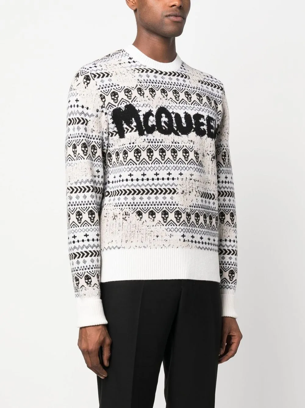 ALEXANDER MCQUEEN Men's Ivory, Black, and Cream Wool Knit Sweater for SS23 Season