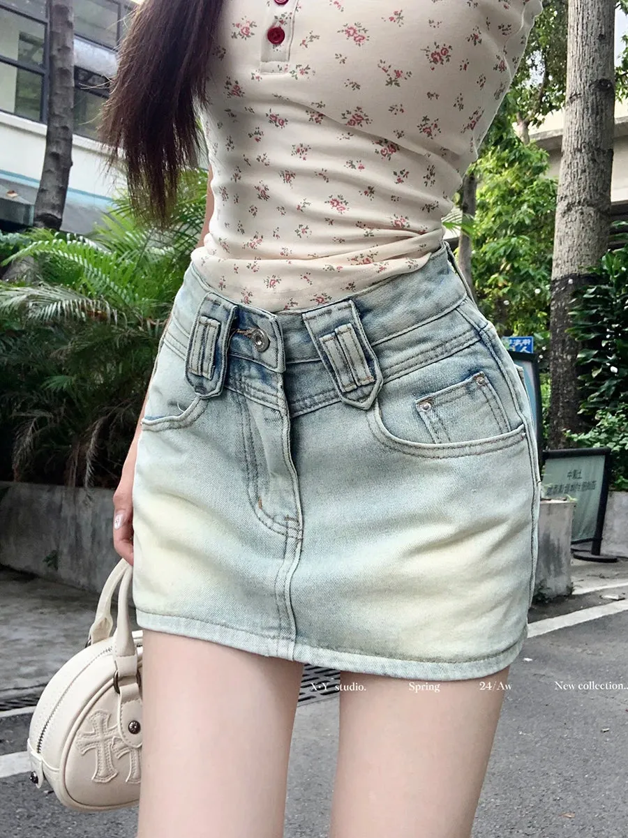 American Retro Denim Summer Streetwear Mini High Waist Bodycon Skirt