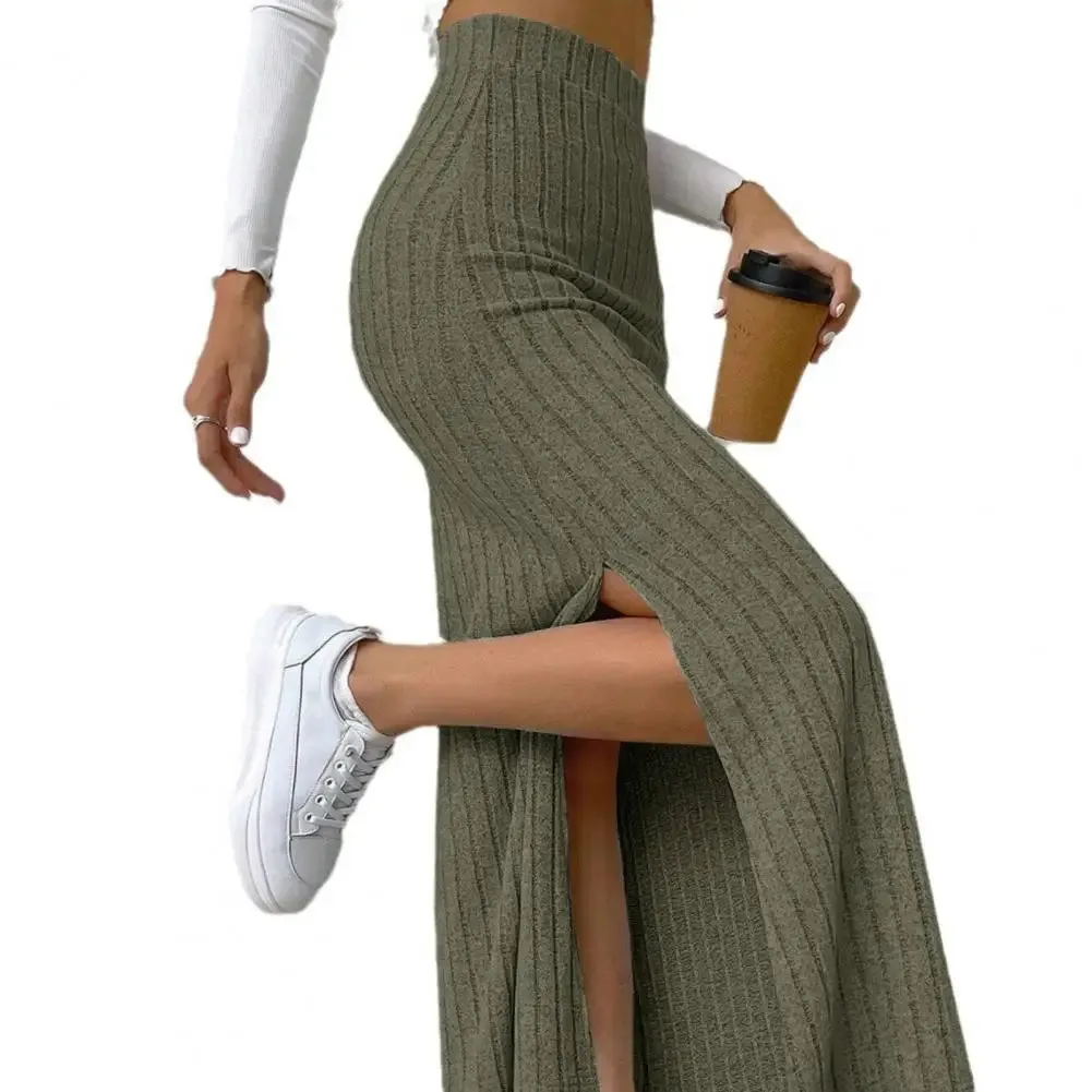 Autumn Winter Slim Knitting High Waist Long Skirt