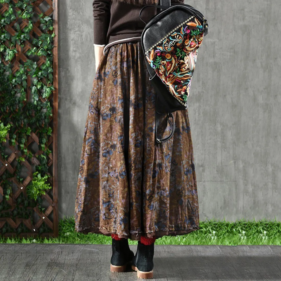 Babakud Retro Floral A-Line Cotton Skirts