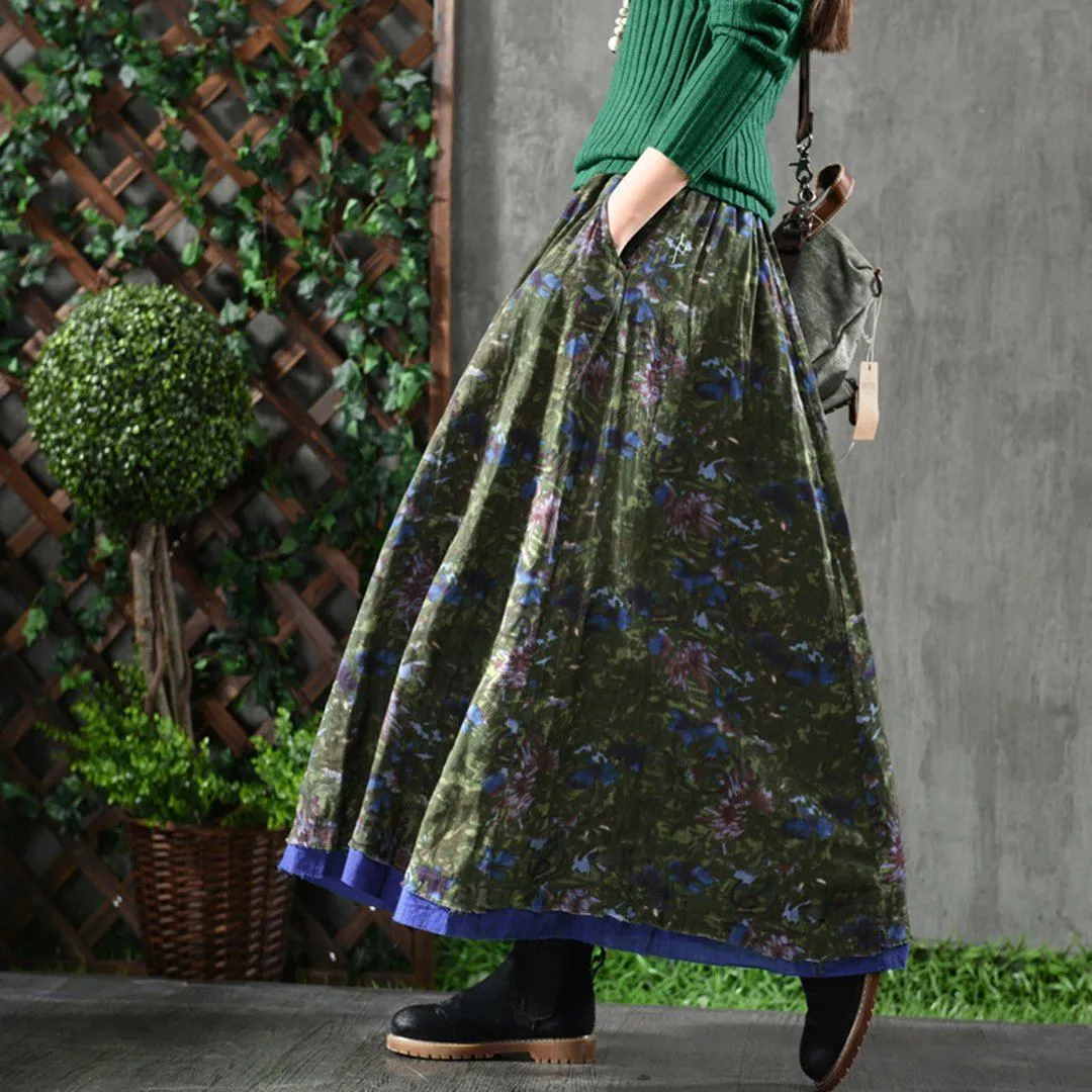 Babakud Retro Floral A-Line Cotton Skirts