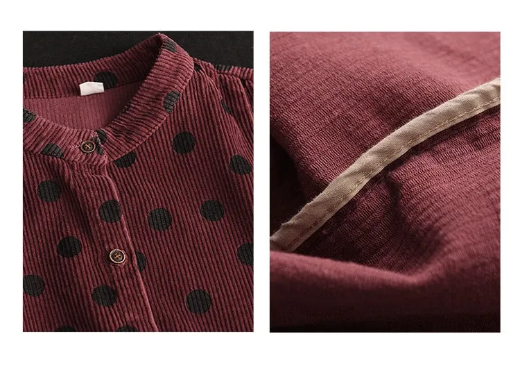 Babakud Women Autumn Retro Polka Dots Cotton Corduroy Jacket