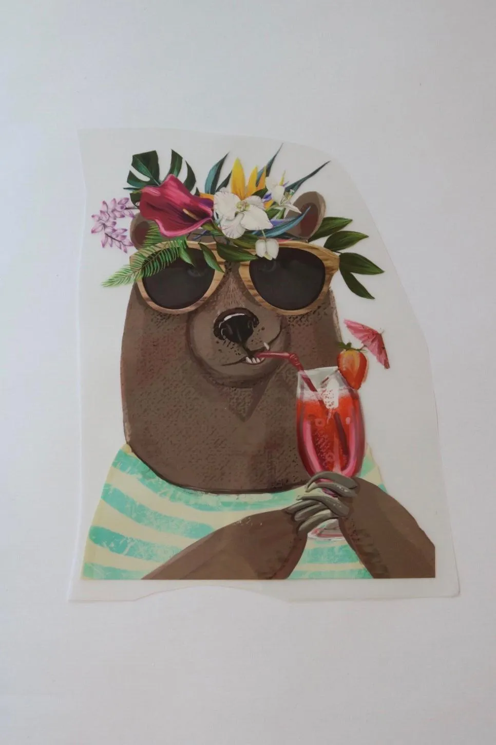 Bear's Tropical Vacation Heat Transfer, Iron-On