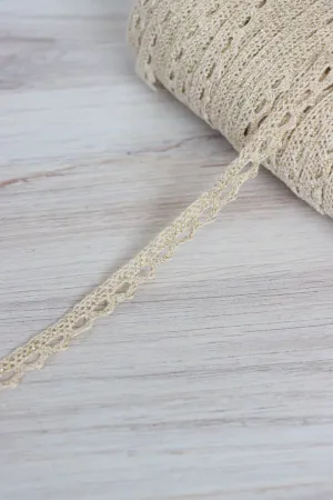 Beige & Gold .5" Wide Crochet Lace Trim