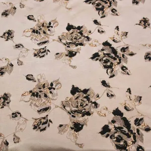 Beige Black and Lurex Gold Floral Textured Brocade Fabric