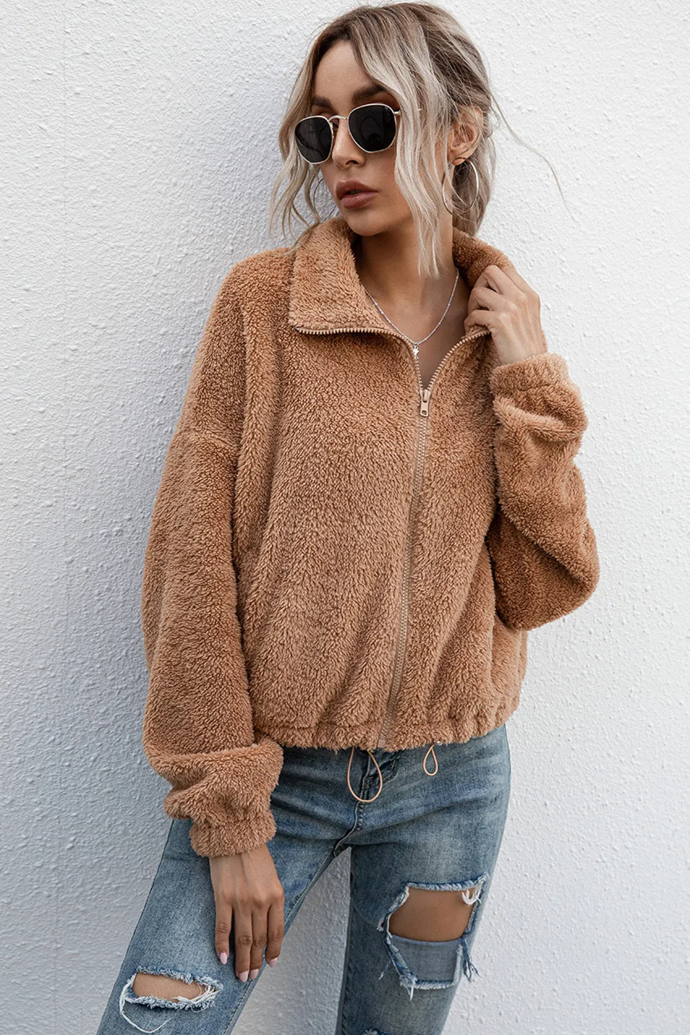 BerryBetty - Camel Winter Thickened Casual Warm Lapel Cropped Jacket