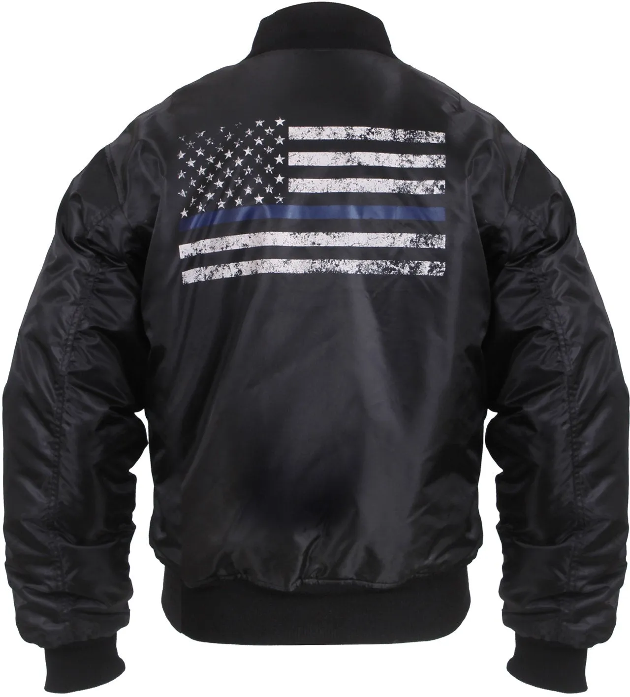 Black Air Force MA-1 Bomber Flight Jacket with US Flag TBL Thin Blue Line Flag Support Police