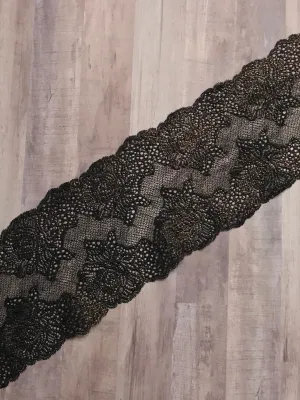 Black & Glitter 6" Wide Stretch Lace