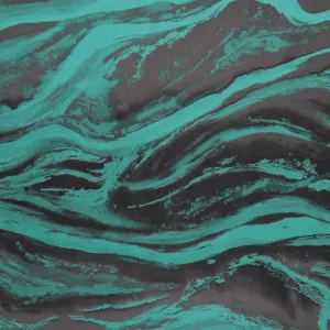 Black and Teal Waves Double Faced Liquid Textured Brocade Fabric