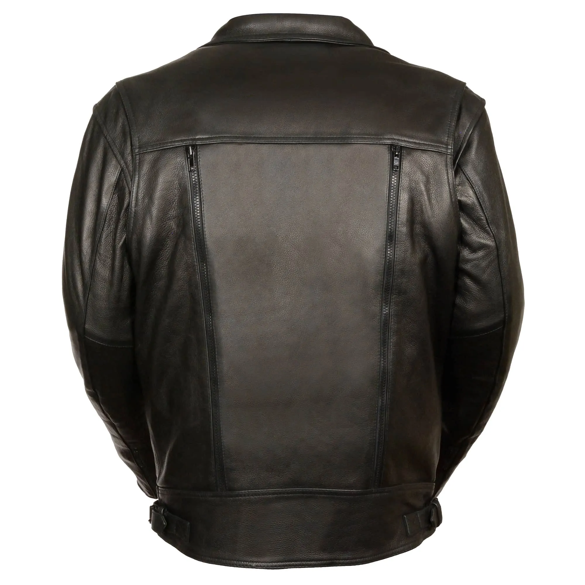 Black Leather Utility Pocket Motorcycle Jacket