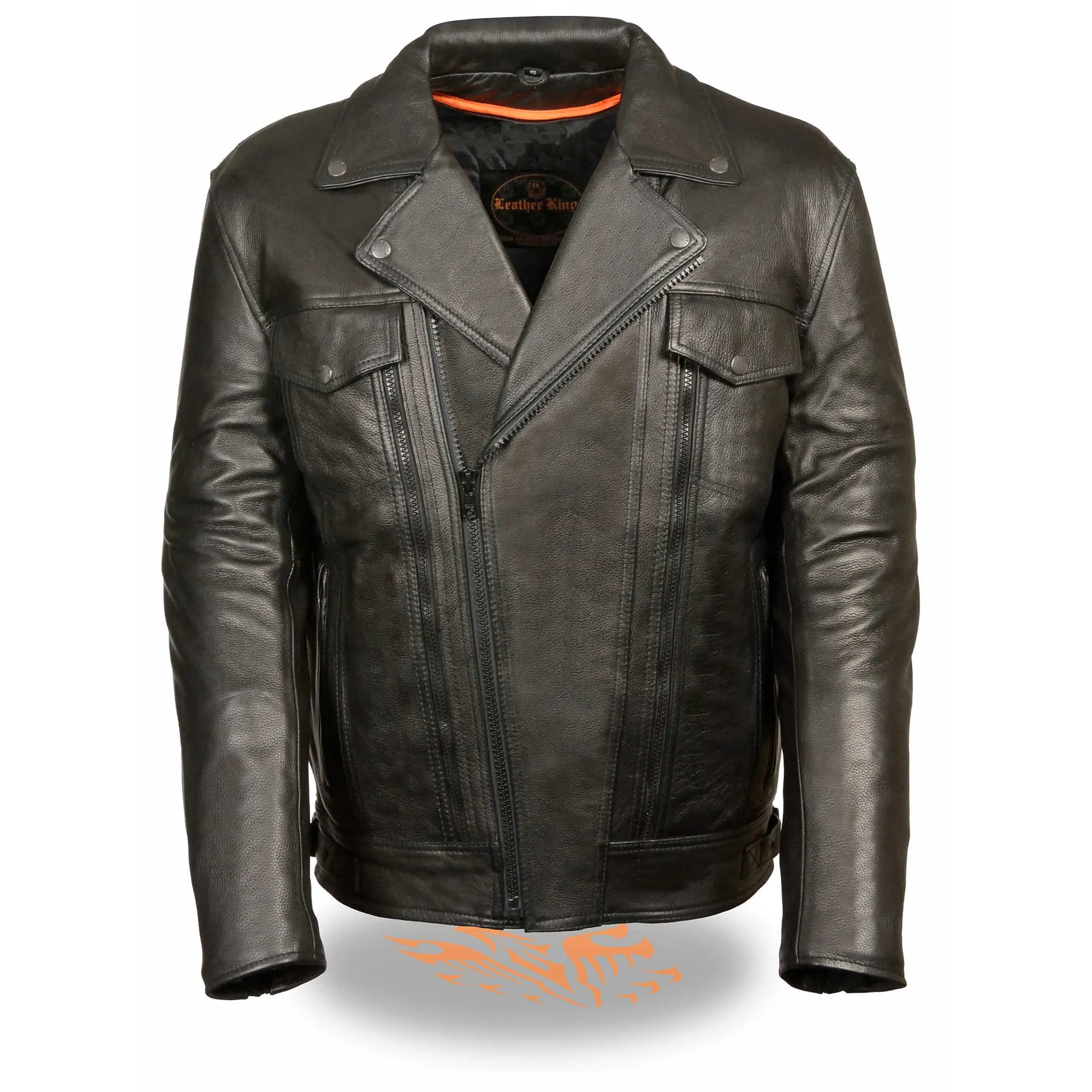 Black Leather Utility Pocket Motorcycle Jacket