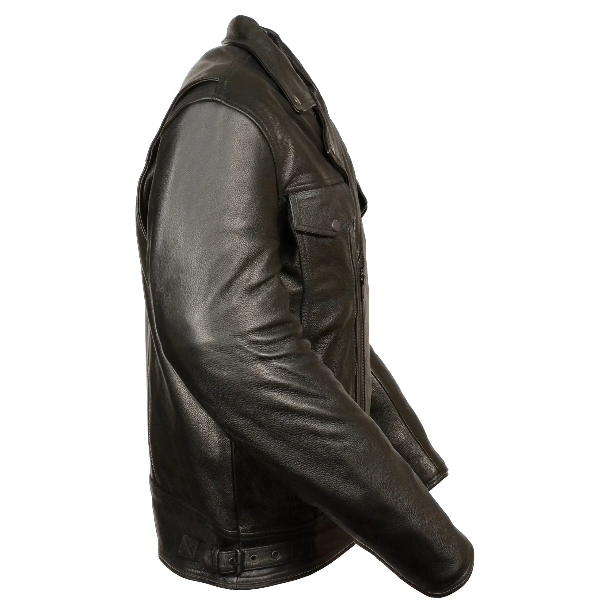 Black Leather Utility Pocket Motorcycle Jacket