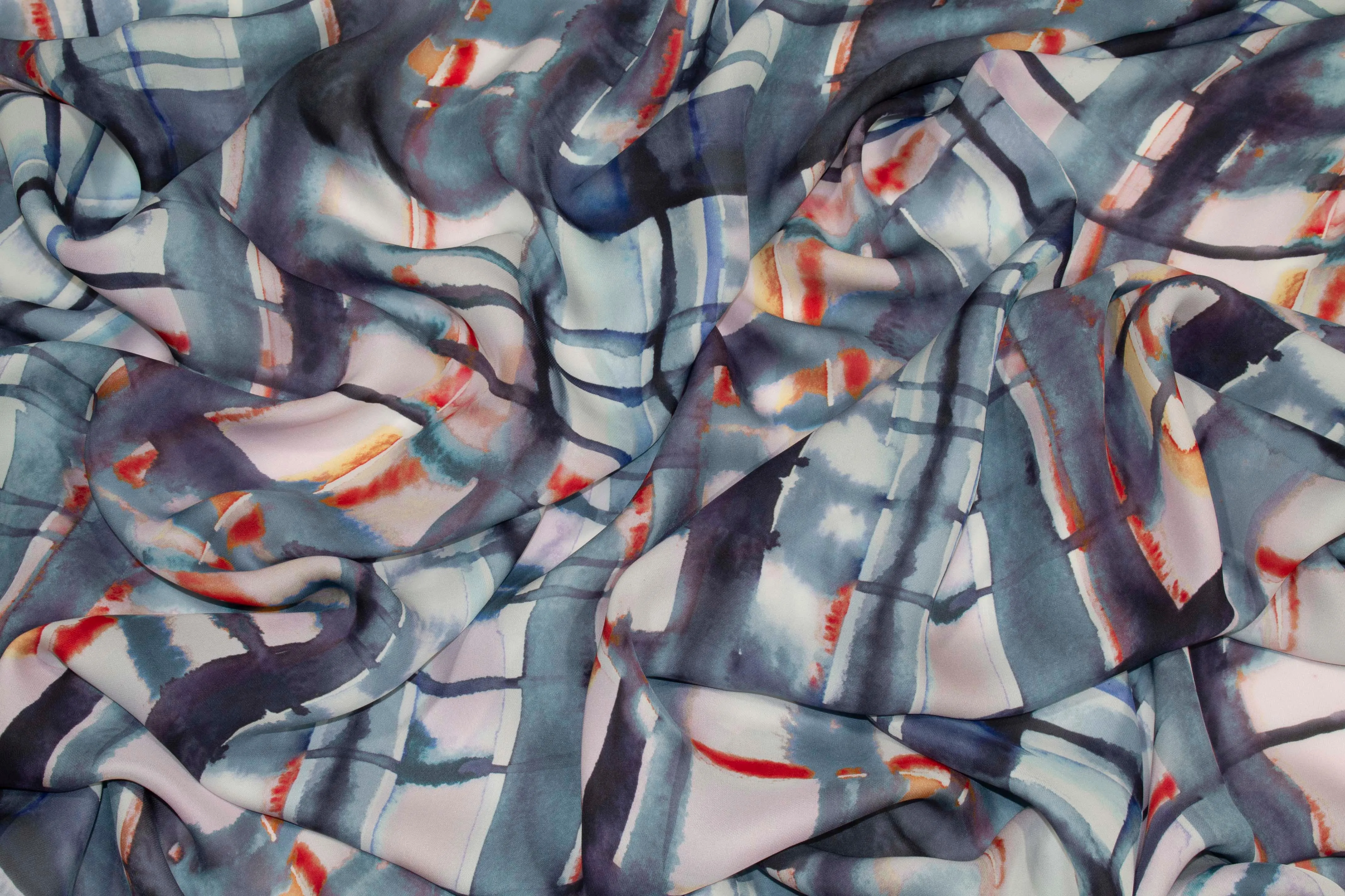 Blue Abstract Silk Crepe De Chine