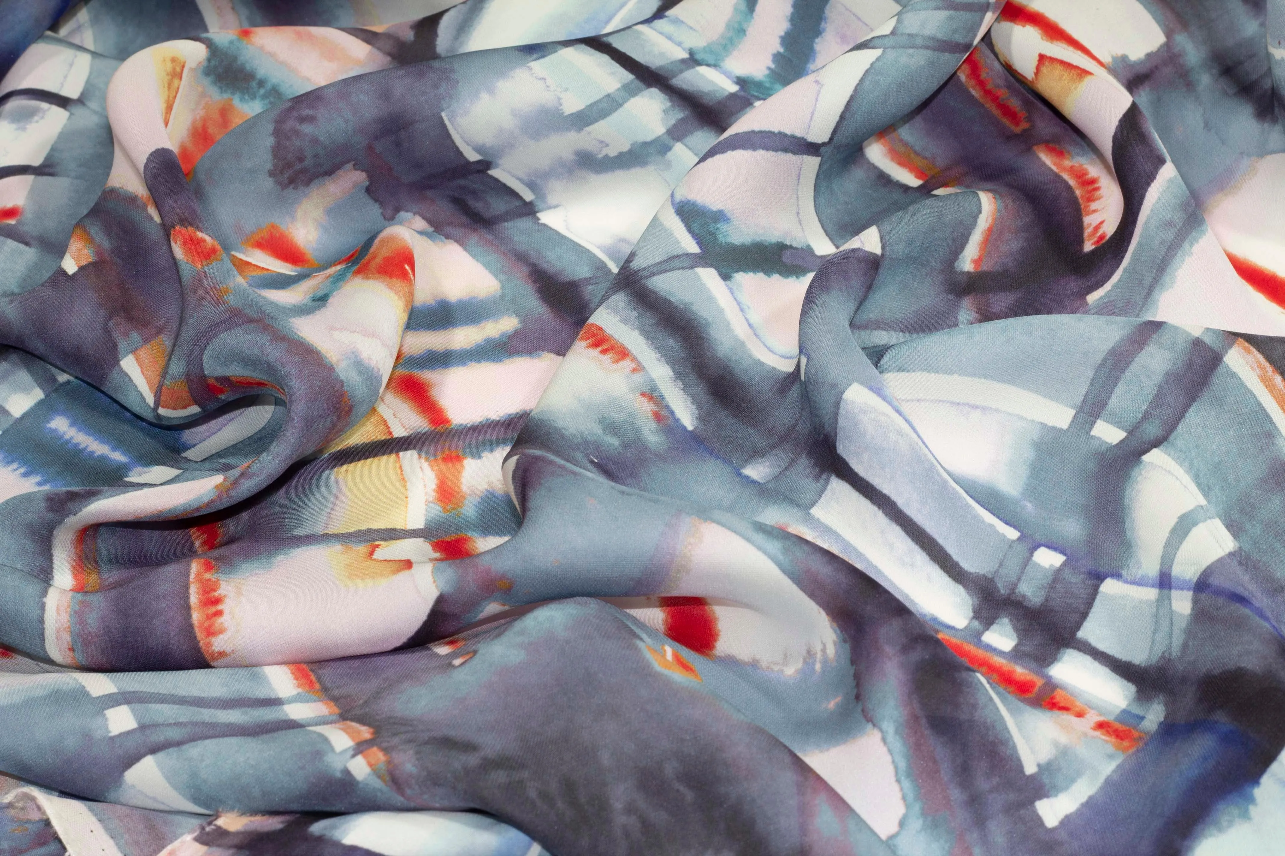 Blue Abstract Silk Crepe De Chine