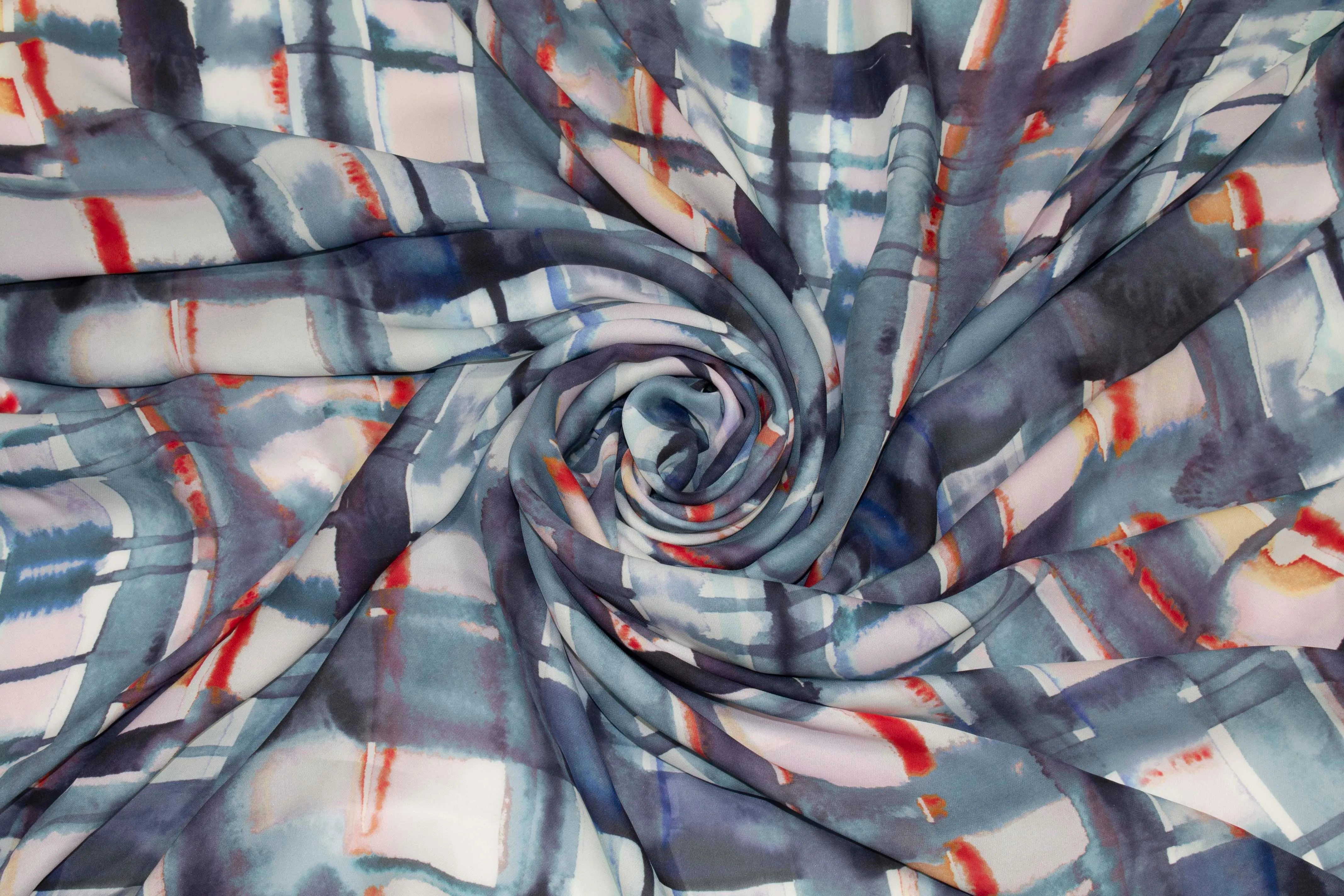 Blue Abstract Silk Crepe De Chine