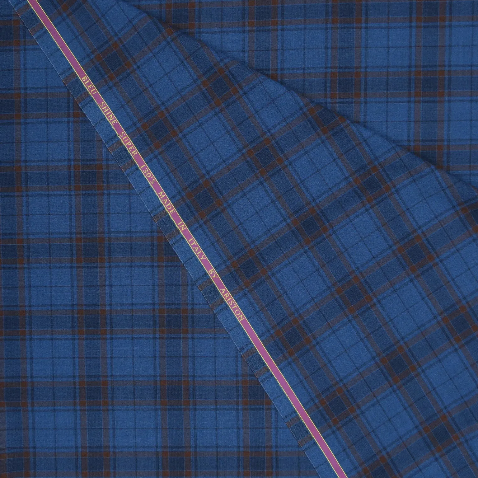 Blue and Red Tartan Bleu Shine Super 130's  Ariston Fabric