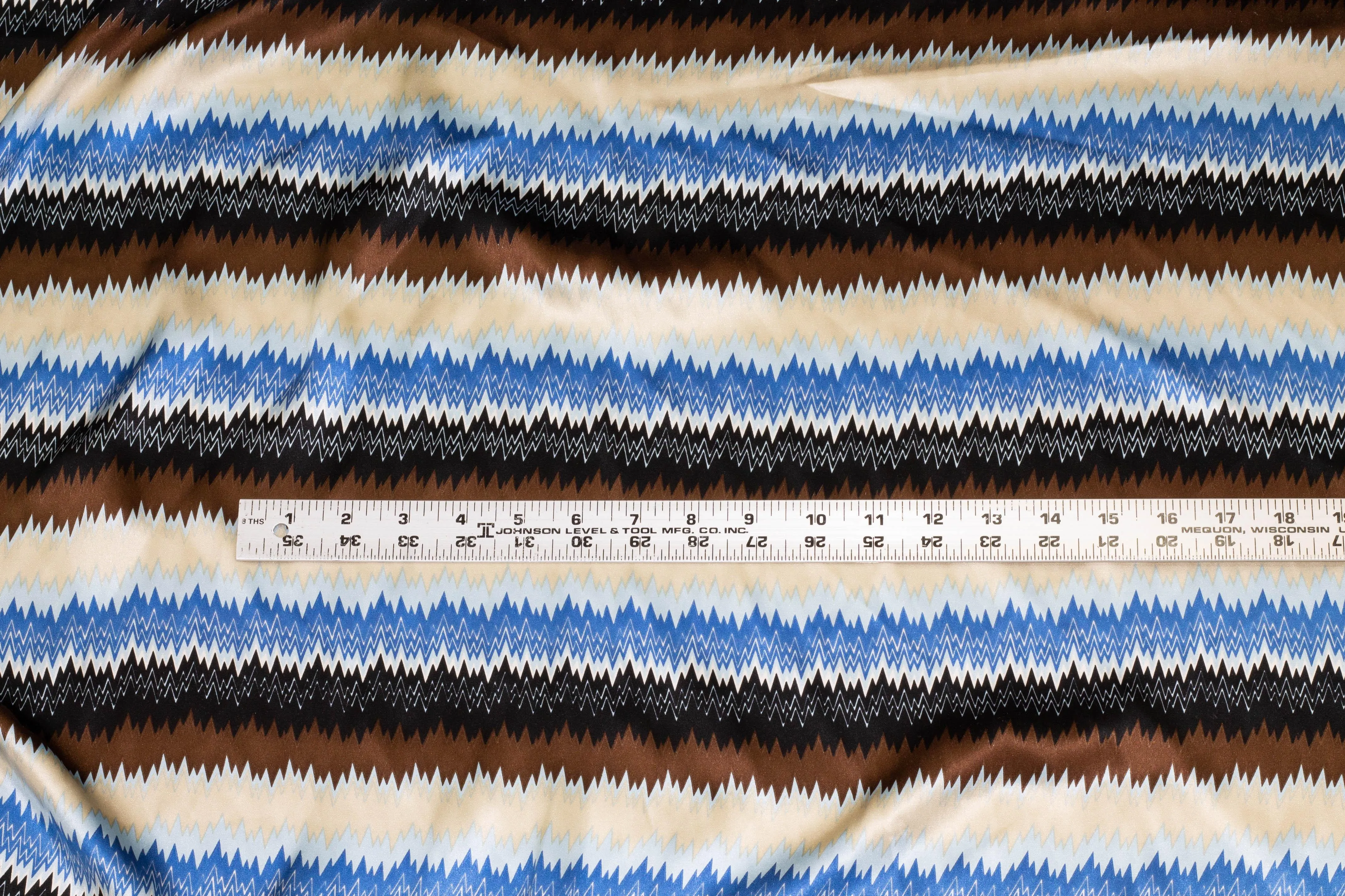 Blue, Beige and Brown Striped Silk Charmeuse