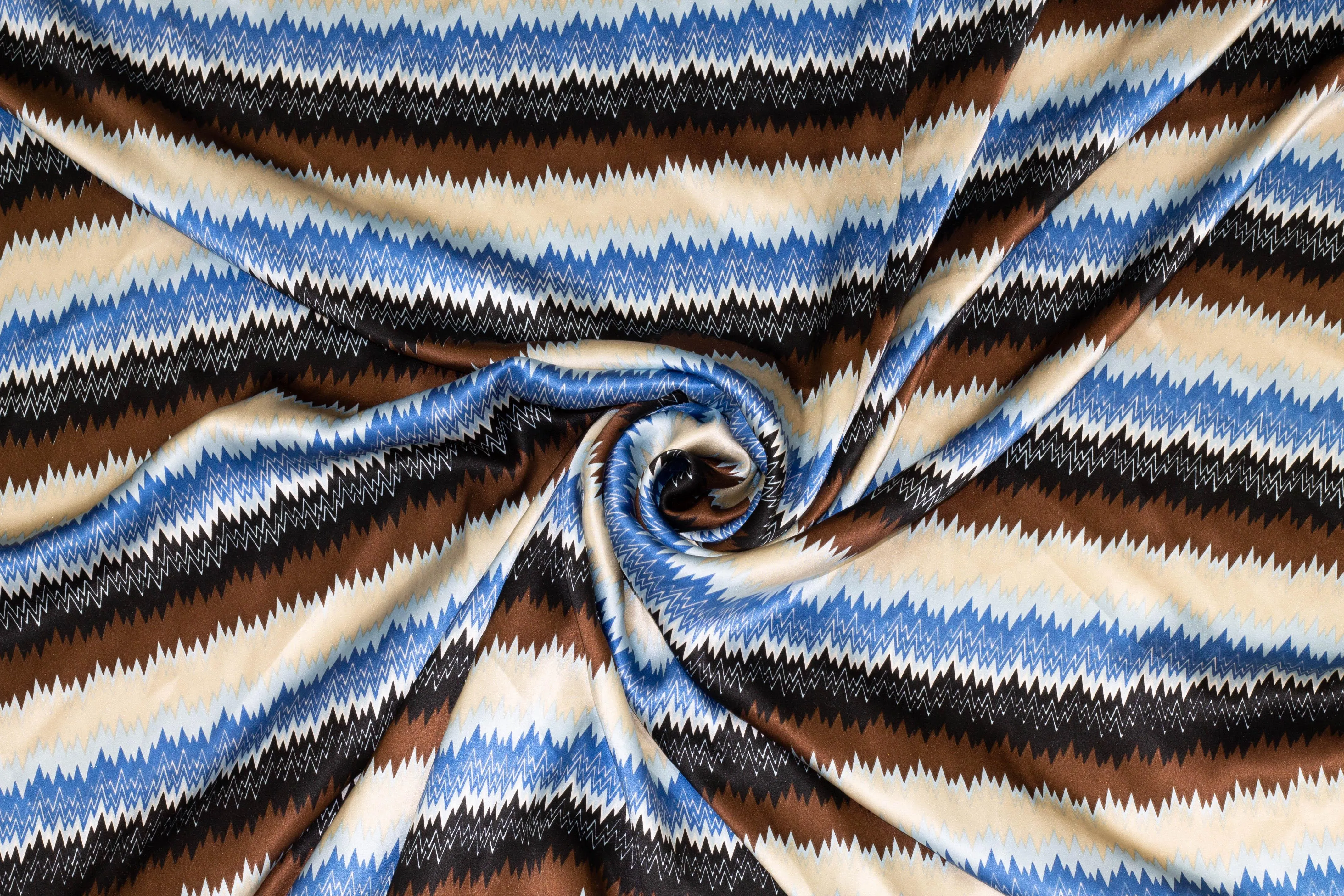 Blue, Beige and Brown Striped Silk Charmeuse