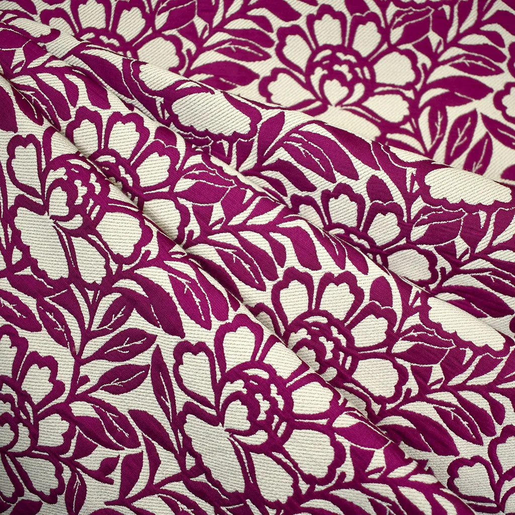 Botanical Floral Outline Silk Blend Jacquard Cream/Magenta