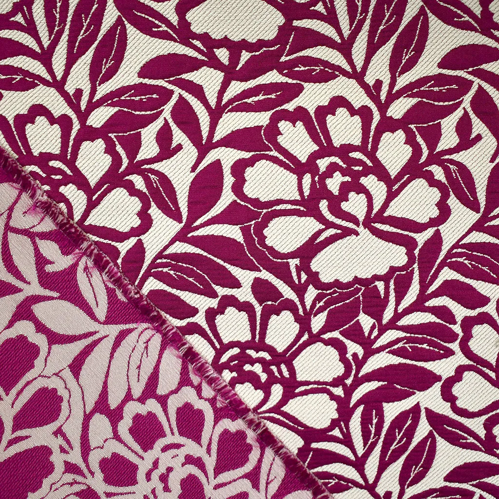 Botanical Floral Outline Silk Blend Jacquard Cream/Magenta