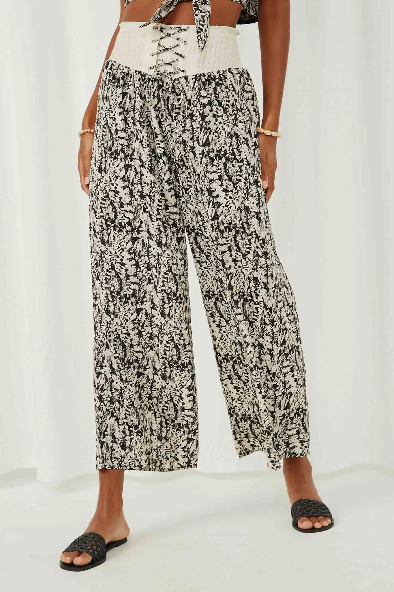 Botanical Lace Up Wideleg Pants