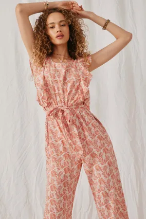 Botanical Print Ruffled Wideleg Jumpsuit