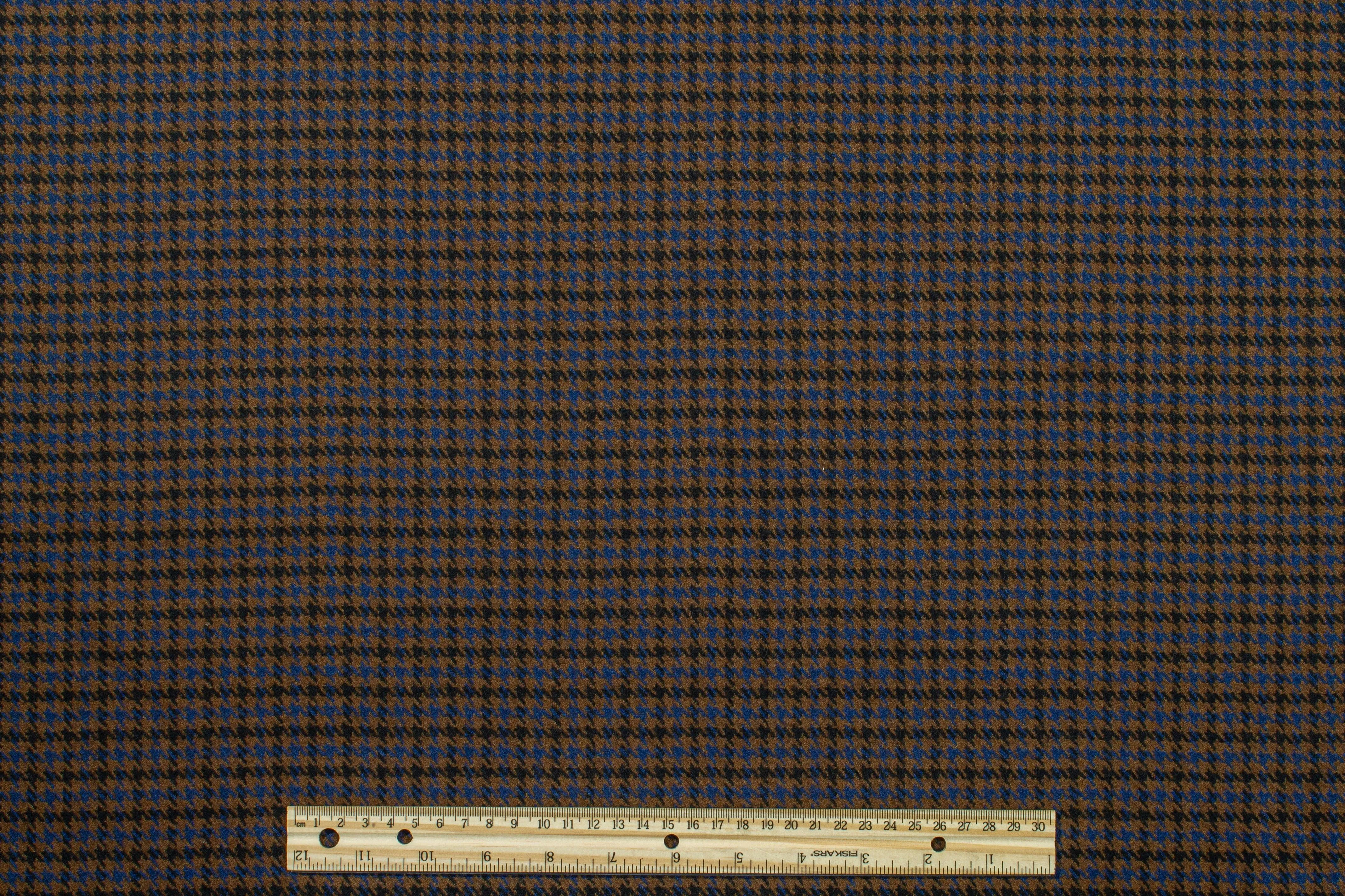 Brown and Blue Houndstooth Wool Suiting