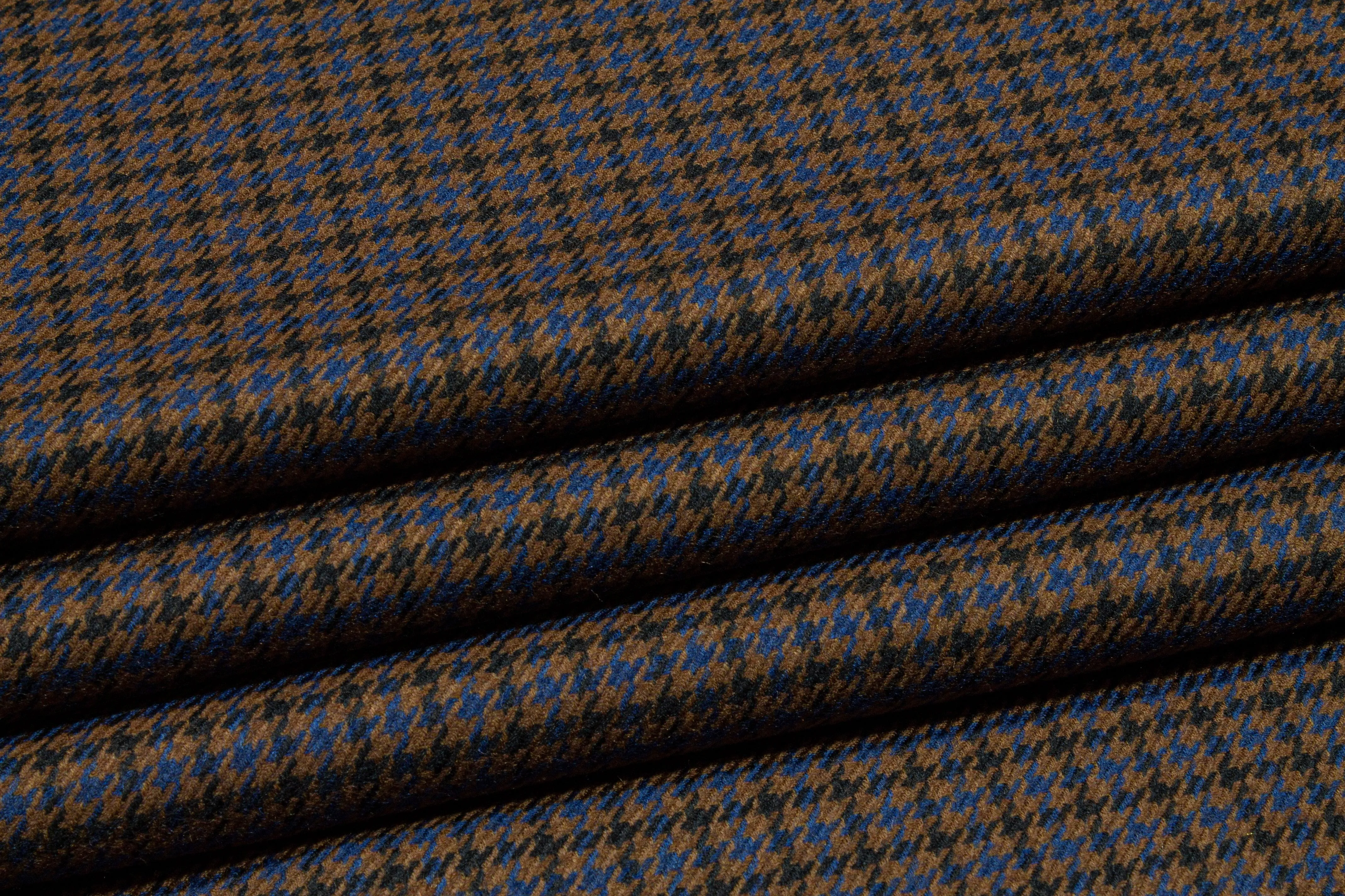 Brown and Blue Houndstooth Wool Suiting