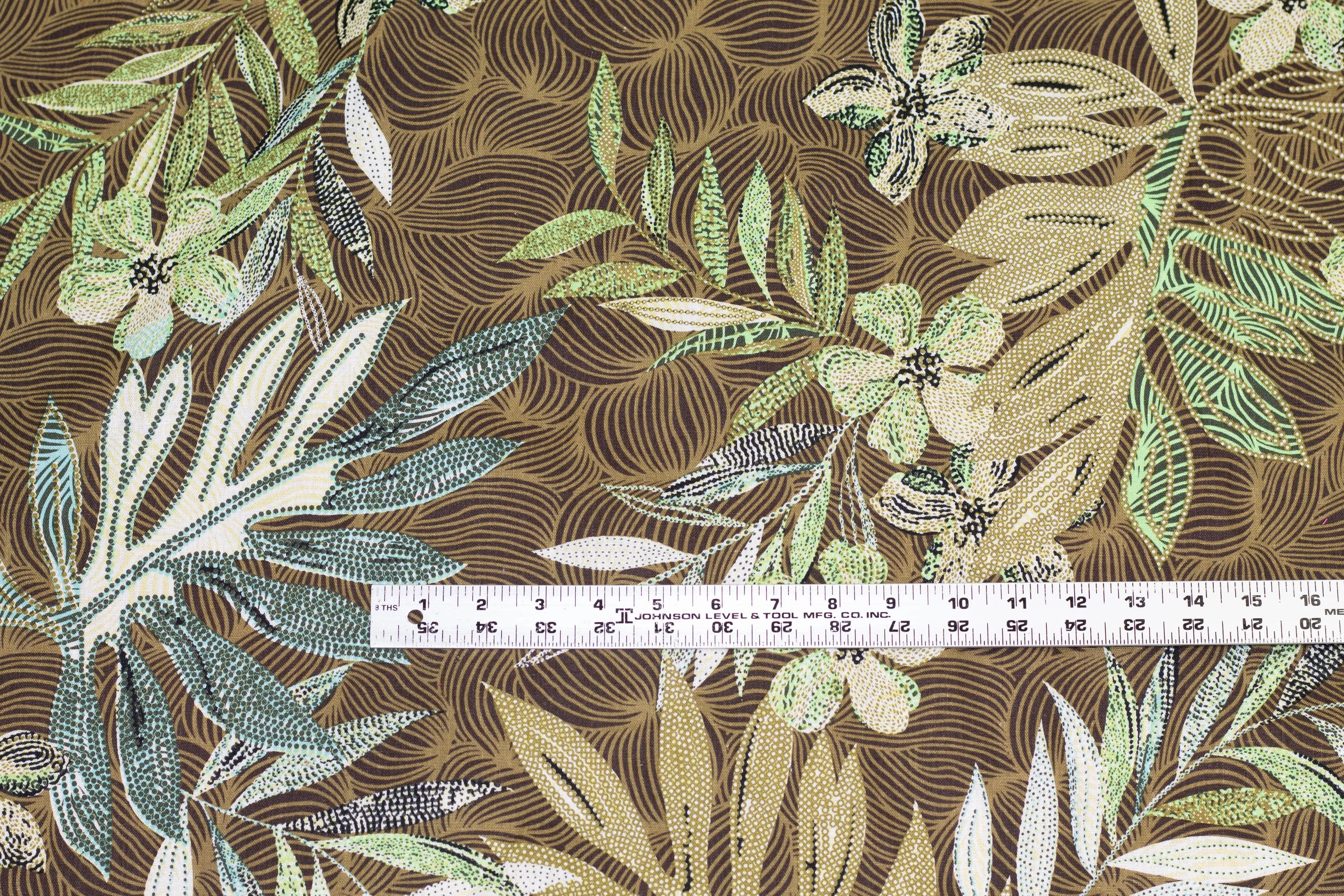 Brown, Green, Beige and Blue Floral Cotton and Linen Blend