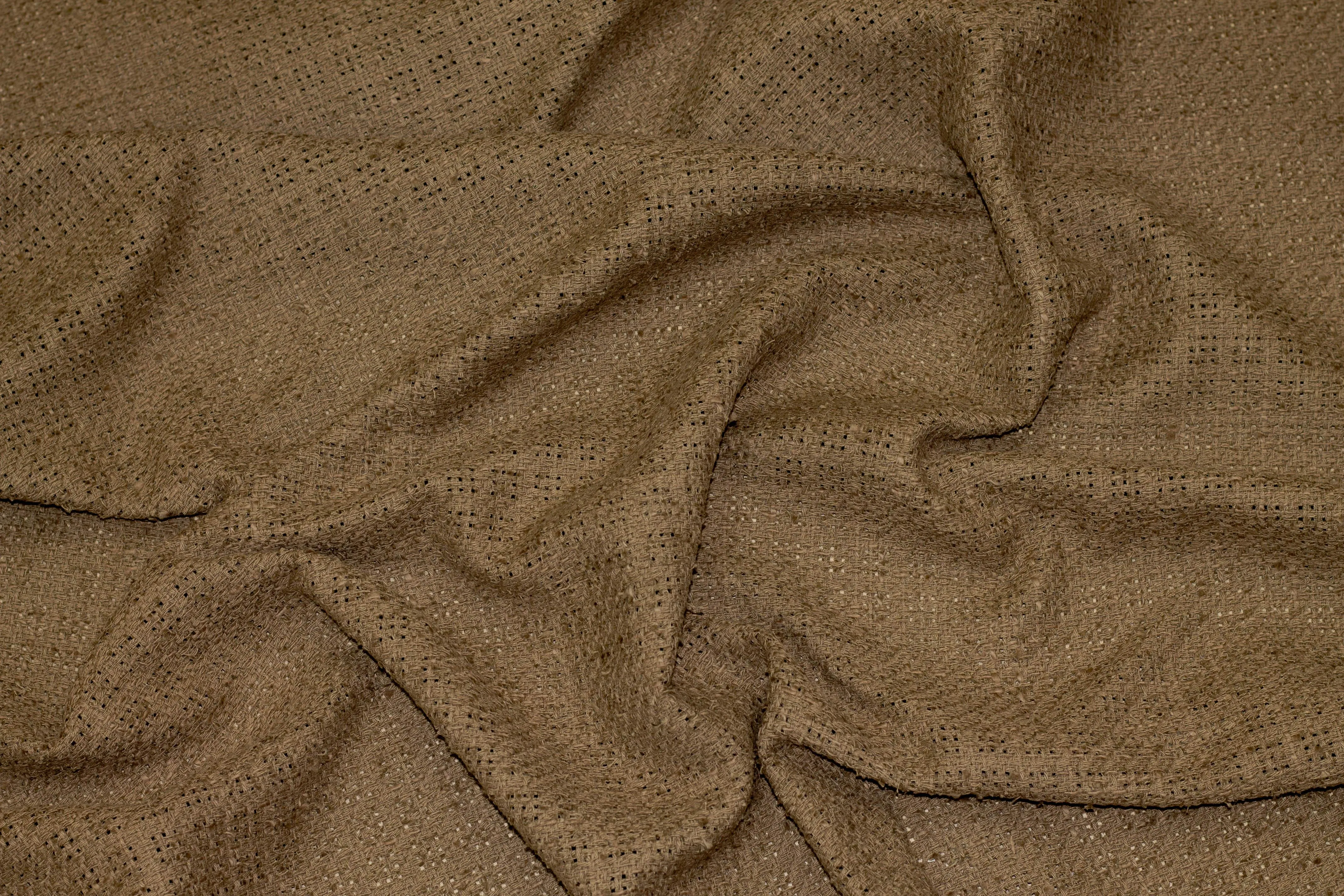 Brown Italian Cotton and Linen Blend Eyelet Boucle