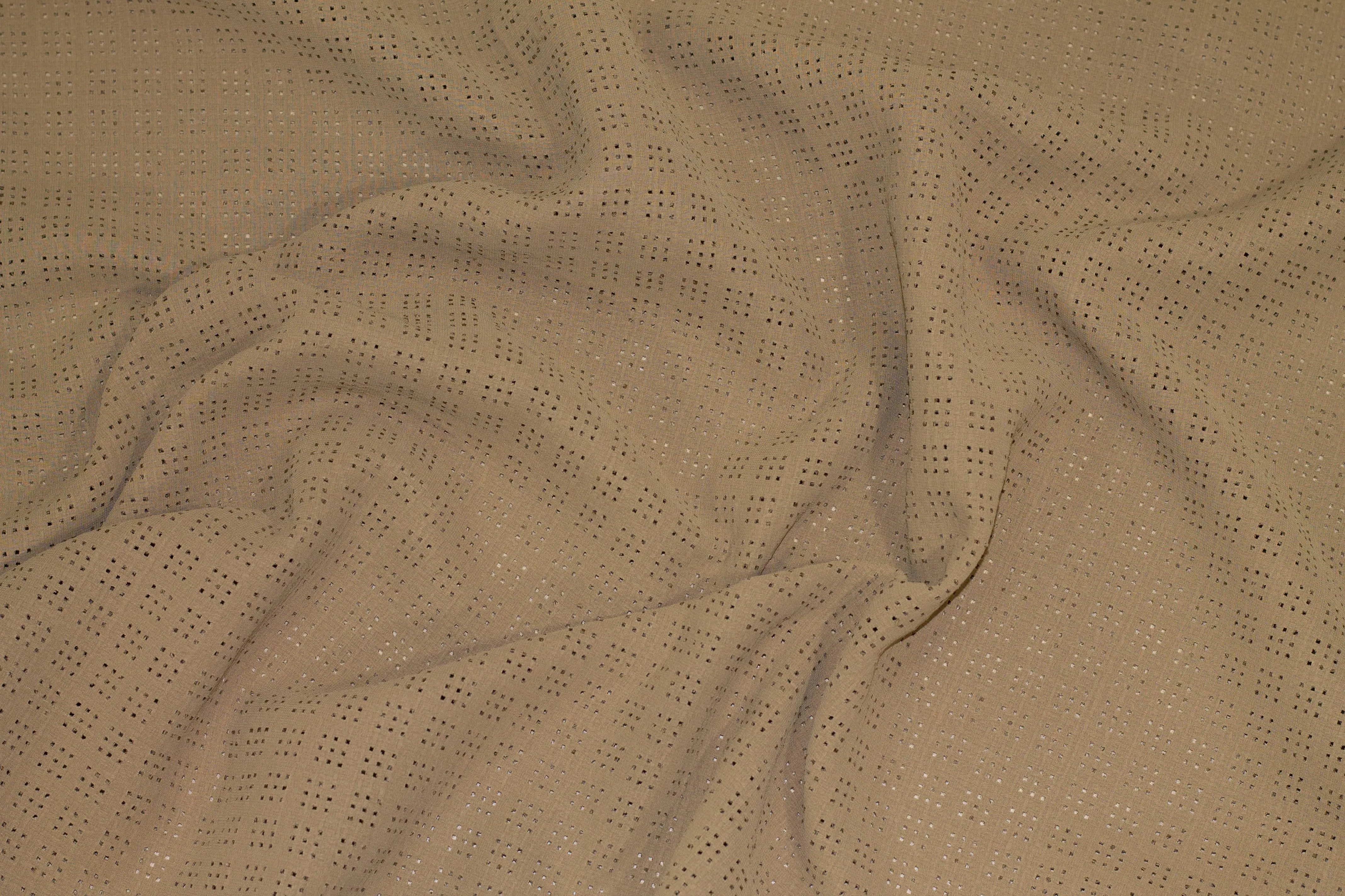 Brown Italian Cotton and Linen Blend Eyelet Boucle