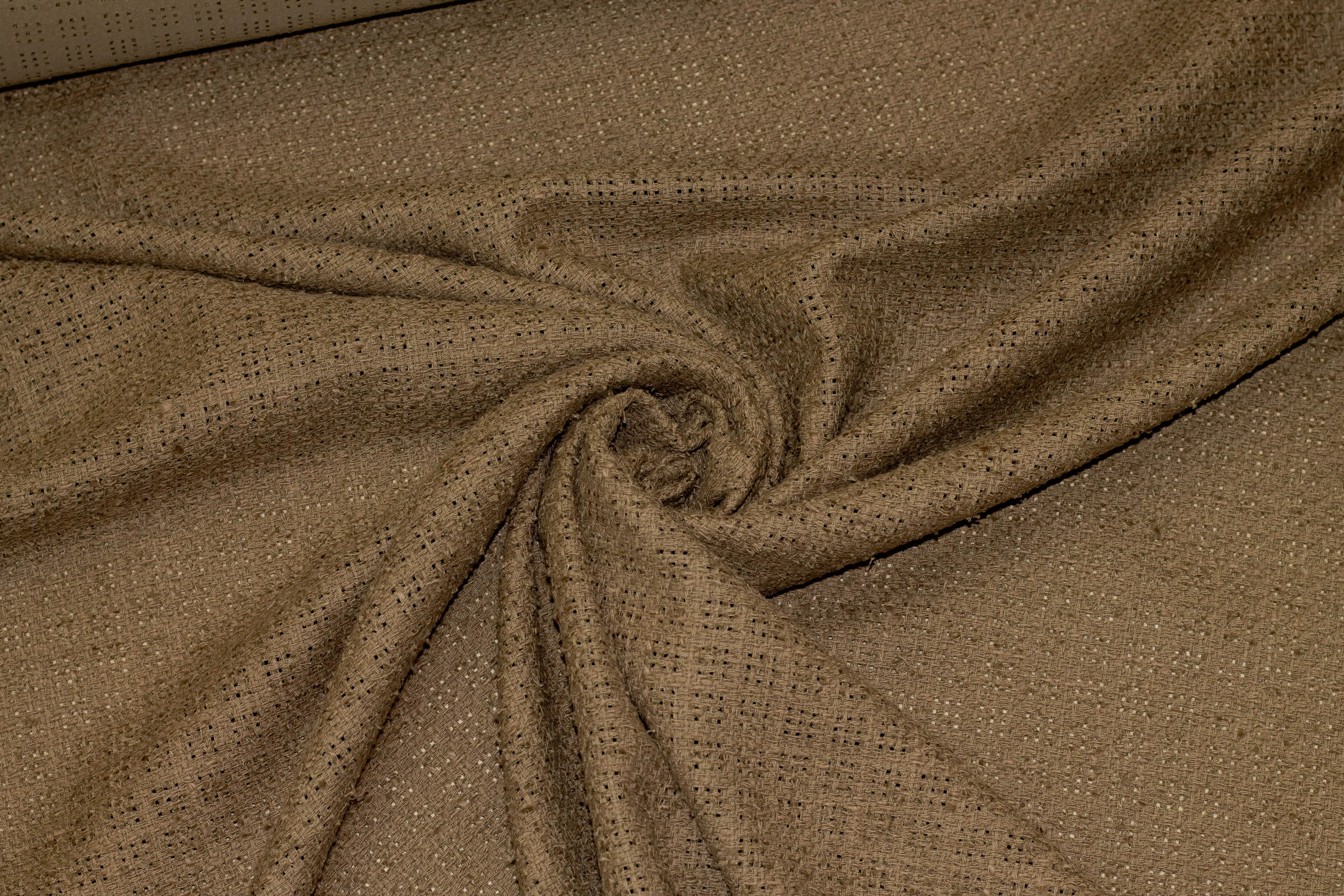 Brown Italian Cotton and Linen Blend Eyelet Boucle