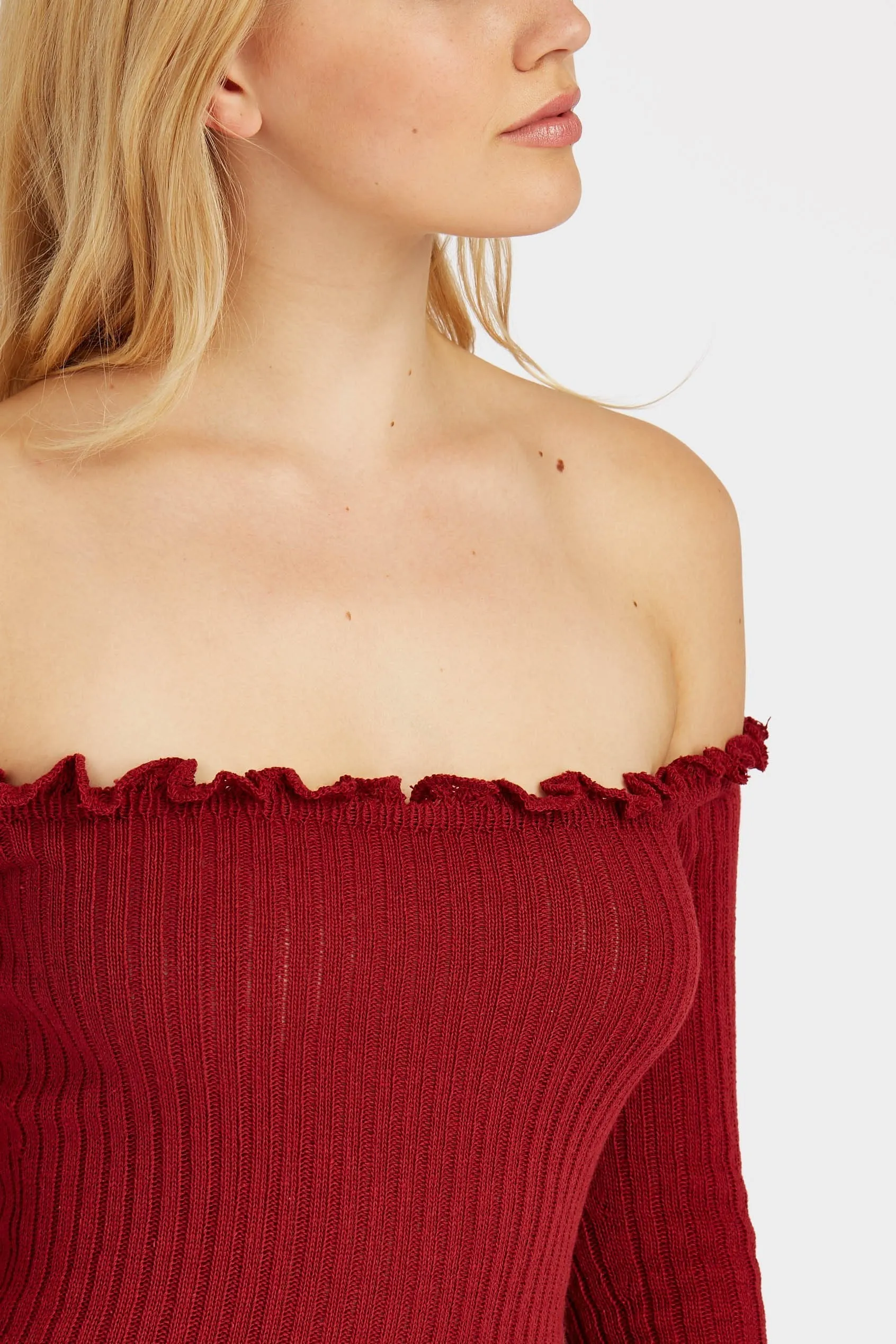 Burgundy Ruffle Top Bodycon Knitwear Dress