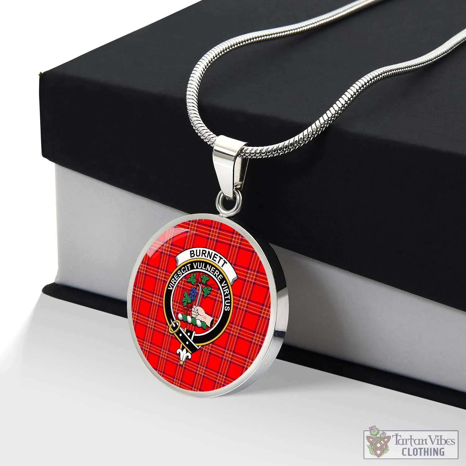 Burnett Modern Tartan Circle Necklace with Family Crest