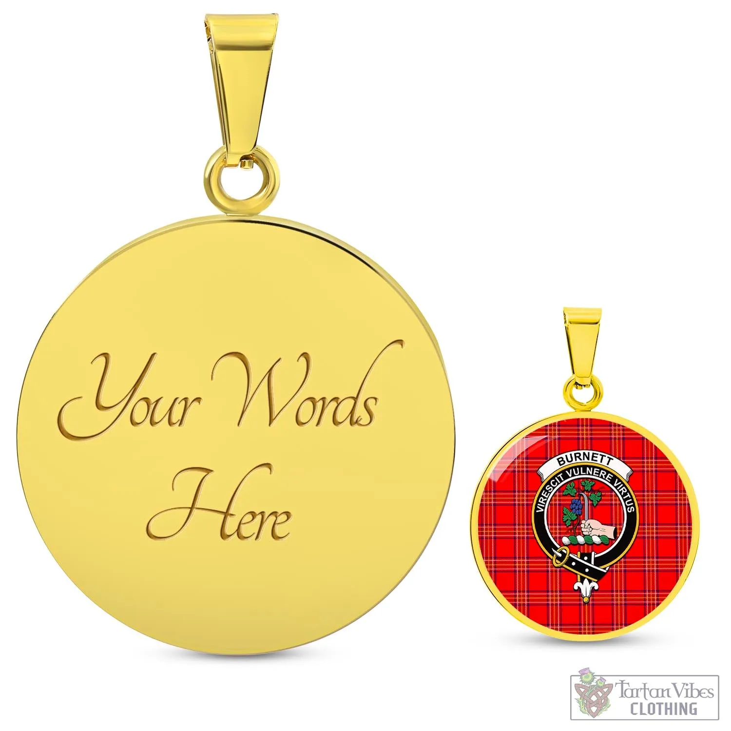 Burnett Modern Tartan Circle Necklace with Family Crest