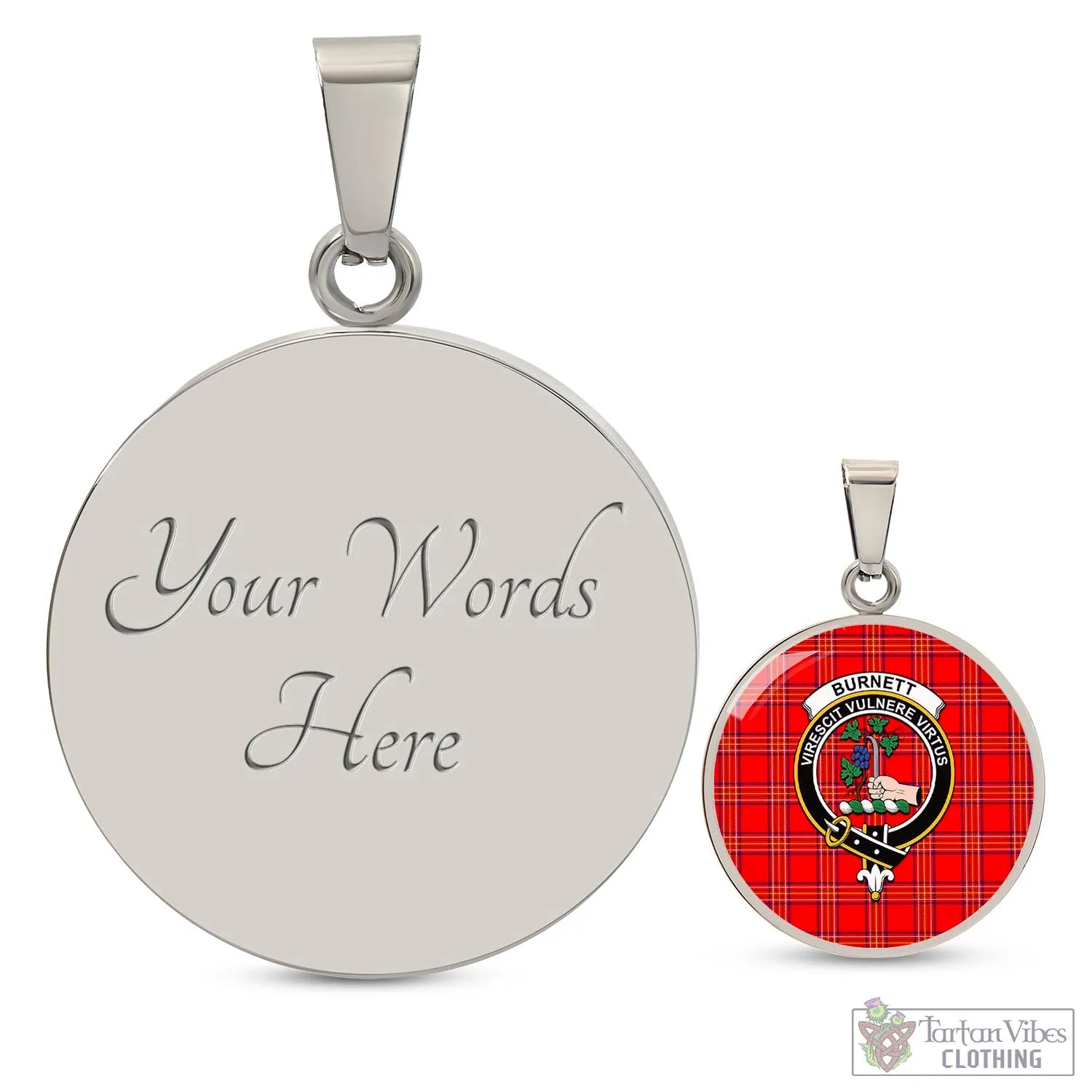 Burnett Modern Tartan Circle Necklace with Family Crest