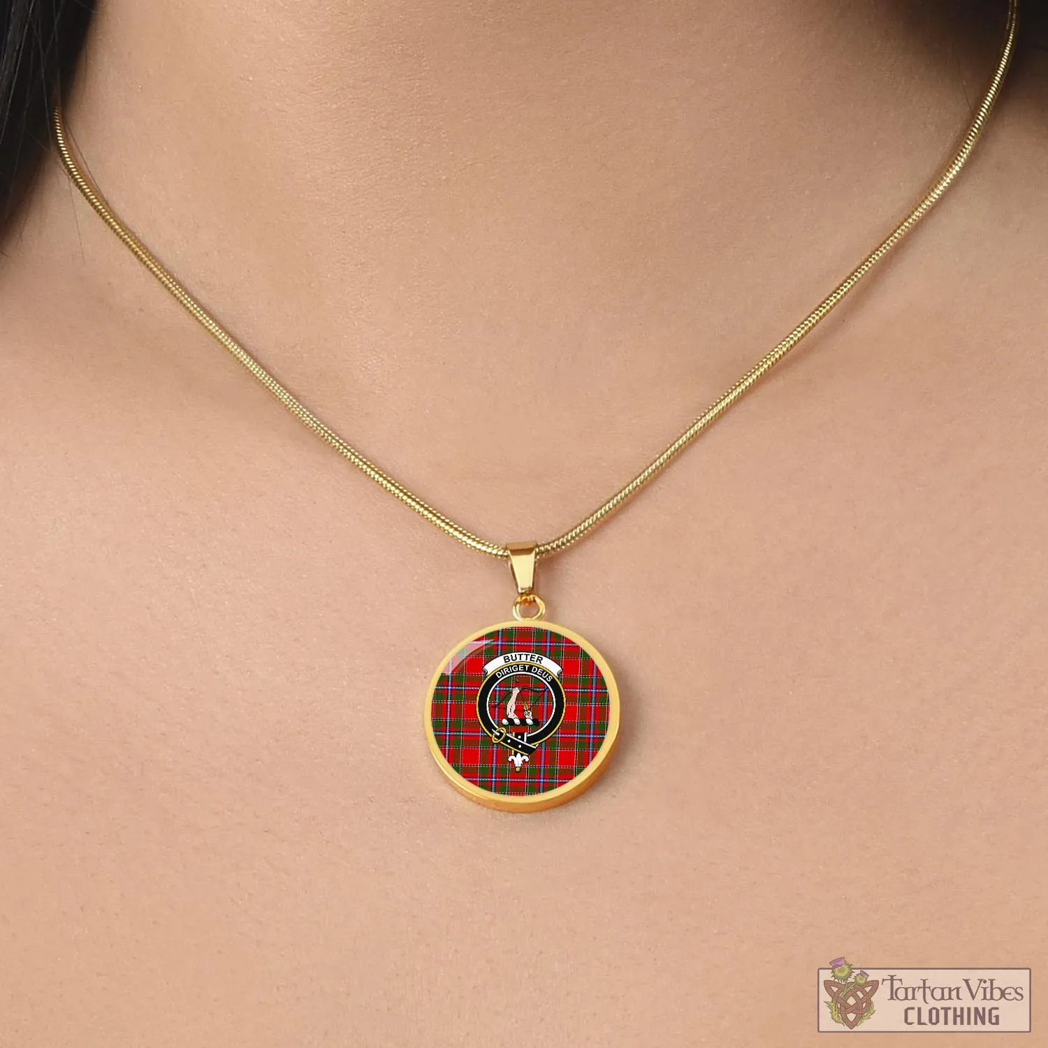 Butter Tartan Circle Necklace with Family Crest